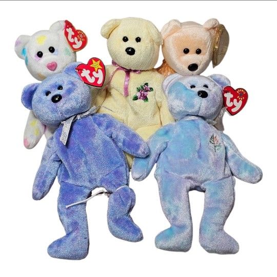 Ty Beanie Babies Plush Lot of 5 Chang Mai Dearest Kissme Clubby Mother Soft Toys