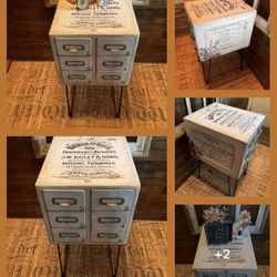 Antique wood And Metal library index Card Catalog / Table 