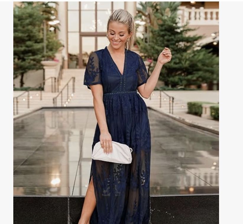 Women’s Navy  VNeck floral Lace Dress 
