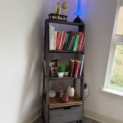 Grey Wooden Ladder Bookshelf 