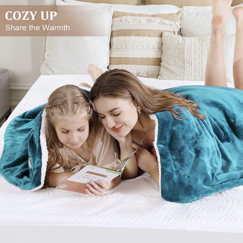 Electric Blanket 50" x 60" Heated Throw Flannel & Sherpa Fast Heating Blanket