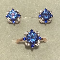 London Blue Topaz Earring & Ring Set S925 Sz 6 