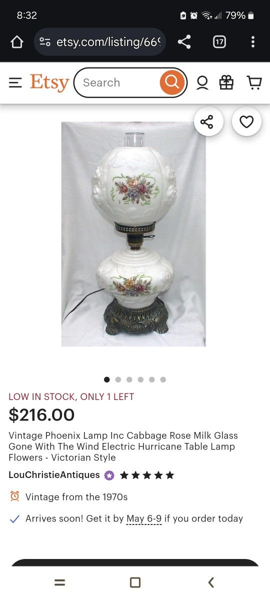 Vintage Gone With The Wind Side Lamp