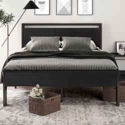 Black Oak Queen Metal Bed Frame New!!