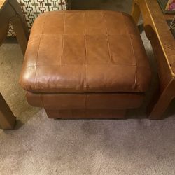Plush Brown Leather ottoman 