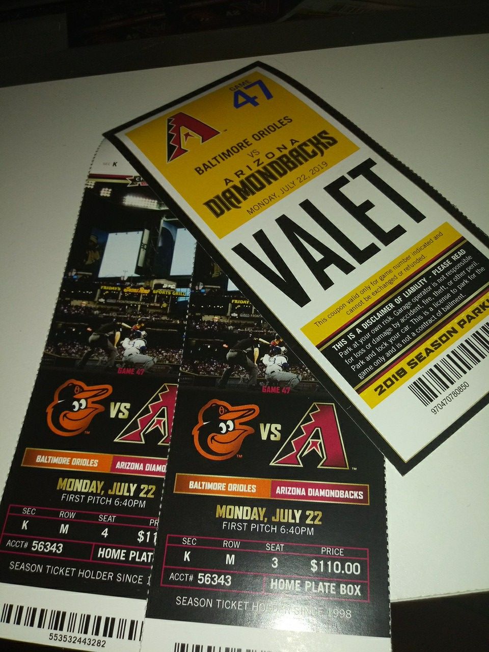 Diamondback Tickets & Valet ticket