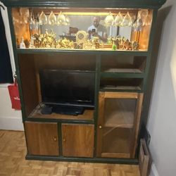 Vintage Wood  TV cabinet With Built In Bar 