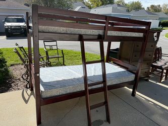 Dark Wood Ashley Furniture Twin over Twin Bunk Bed with Mattresses