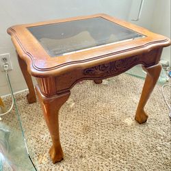 Small Wooden Coffee Table with Glass Top End Table 24”x22”x19”
