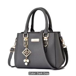 Dark Gray Structured Handbag with Crossbody Strap