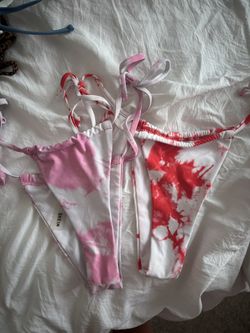 tie die red and pink bikini bottoms