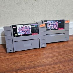 American Gladiators (Super Nintendo Entertainment System, 1993) plus WWF Super WrestleMania SNES
