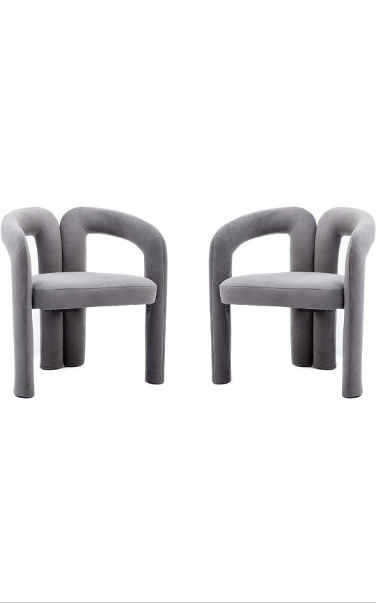 Set of 2 Modern Living Room Chairs - Fabric Upholstered Dining Chairs, Stylish Armchairs for Living Room, Bedroom, Kitchen, and Office (Velvet Gray)