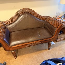 Leather And Wood Love Seat