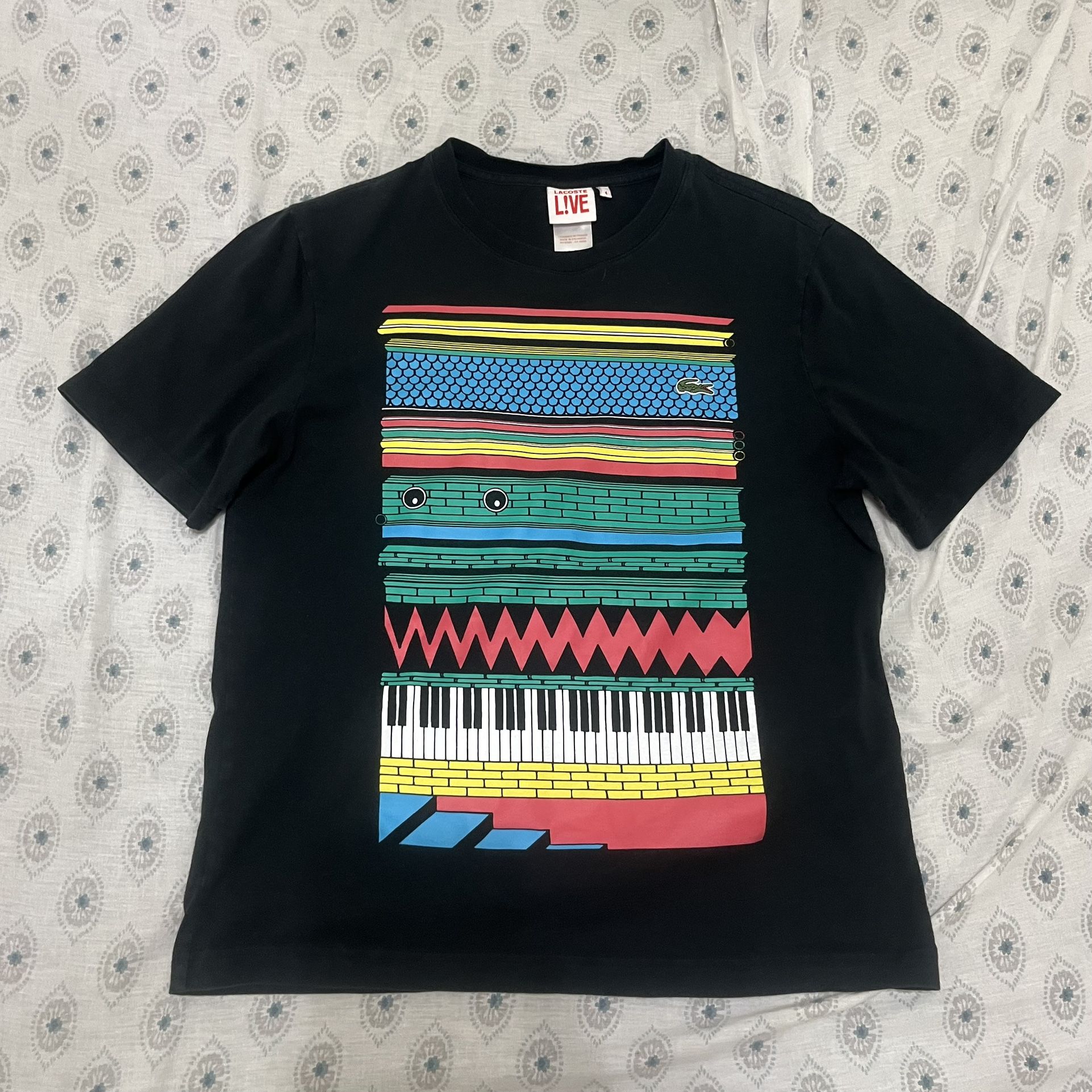 Lacoste Live Graphic T Shirt Black Mens Size 4 (M)