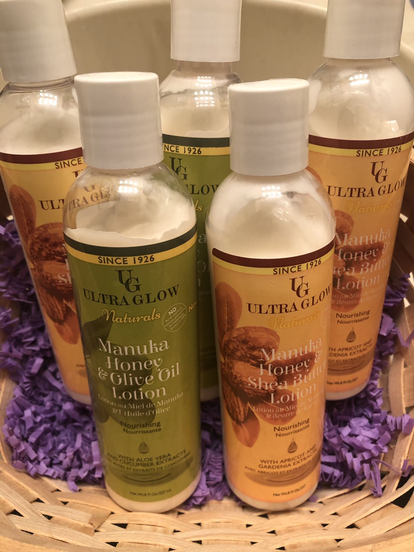 UG natural lotion 8 Oz olive oil and Shea butter bottles