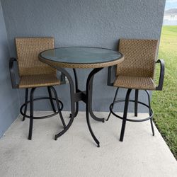 Outdoor Bar Height Patio Table + 2 Chairs – $220