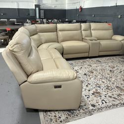 Leather sectional, power reclining