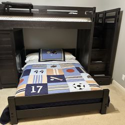 Bunk Bed- Twin Over Full With Built In Desk And Storage And Matching Dresse
