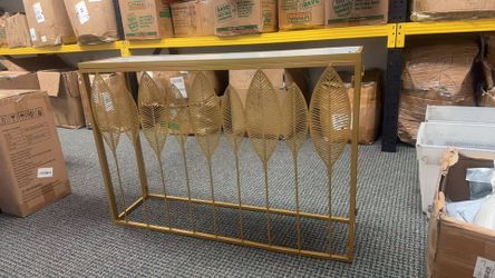 Modern Gold Leaf Console Table with Glass Top – Entryway Hallway Accent Table