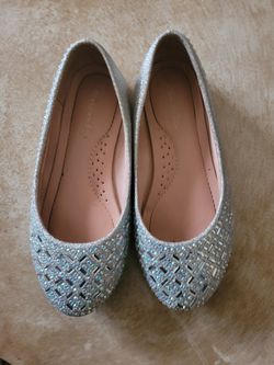 Silver Rhinestones Flat Ballerina Shoes For Girls Size 12