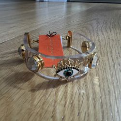 KURT GEIGER LONDON CLEAR JELLY EVIL EYE GOLDTONE RHINESTONE CRYSTAL BRACELET