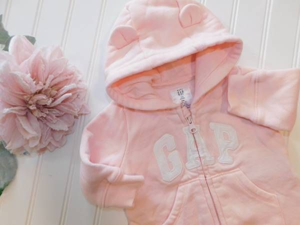 Baby Gap Girls Pink Logo Hooded 1 Pc Full Zip Outfit 0-3M