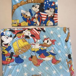 VTG TWIN Disney Wamsutta 1776 Americana patriotic 2-Pc Fitted sheet & Pillowcase