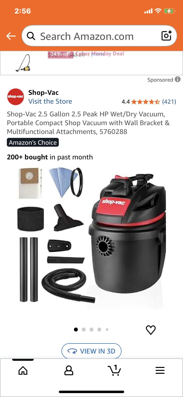 Shop-Vac 2.5 Gallons Wet/Dry Wall Mount Brand New