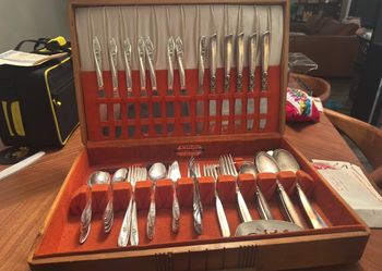 Wm. A. Rogers Triple Plate Silverware Set in Wood Box