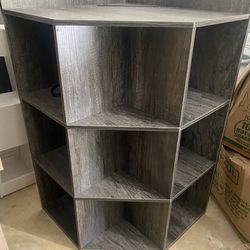 Gray Corner Bookshelf And Storage With Outlets