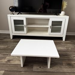 White TV Stand + Coffee Table Set – Great Condition