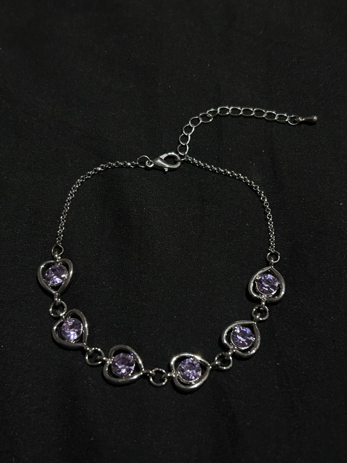 Sterling Silver Bracelet - Purple CZ Hearts