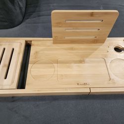 Bamboo Bathtub Tray, Bath Caddy with Wine Glass Holder, Phone Dock & Book Stand | Hands-Free Reading & Ultimate Spa Relaxation Experience-Natural