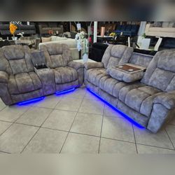 Comfortable Grey Cashmere Fleece Living Room Recliner Intelligent Sofa loveseat backrest can tilt back from 110 to 115 degrees