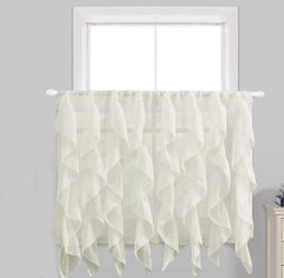 BRAND NEW Rooney 2PC Sheer Voile Ruffled Kitchen Curtain Tiers (Ivory, 28" X 36")