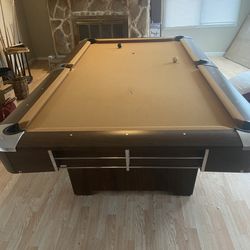 Full-Size 3-Slate Pool Table with Tan Felt & Billiard Ball Set