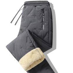 Men Winter Warm Fleece Lined Pants Outdoor 