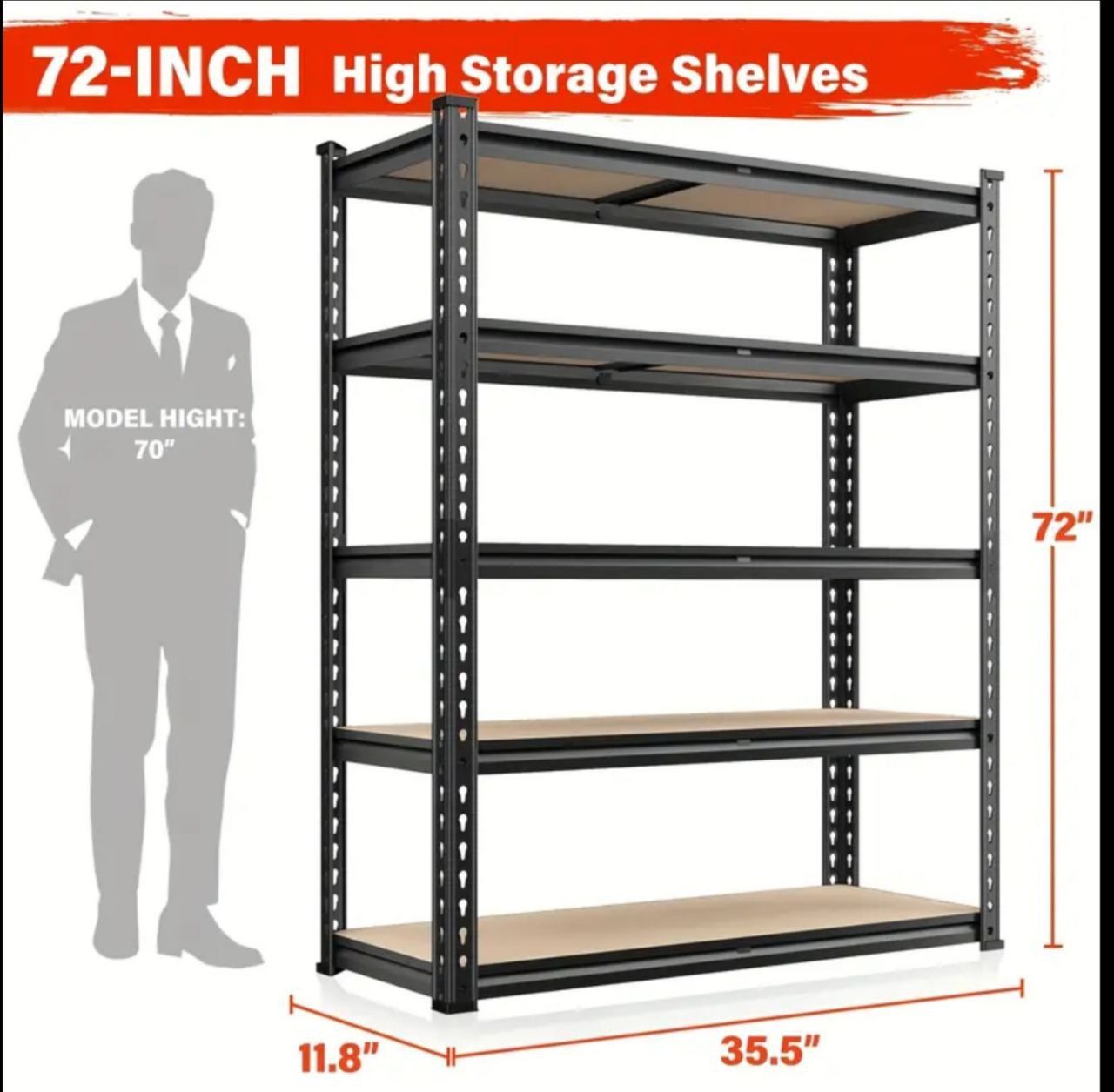 72"H Garage Shelving Heavy Duty Storage Shelves 2000LBS Garage Shelves 5 Tier Metal Storage Shelving Unit Adjustable Garage Storage Shelves For Craft