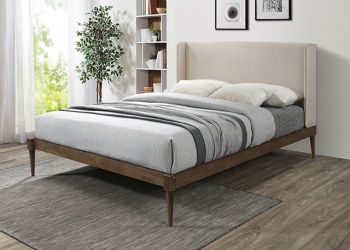 MID CENTURY MODERN QUEEN SIZE BED FRAME WINGBACK CAMA