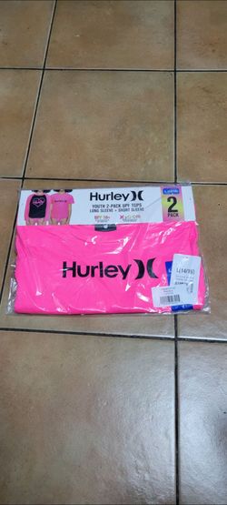 Hurley Girls Long & Short Sleeve Lot 2 Shirts Tops  (HOT PINK/BLACK L 14-16)
