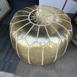 Premium Faux Leather Pouf moroccan Ottoman Cover, Gold