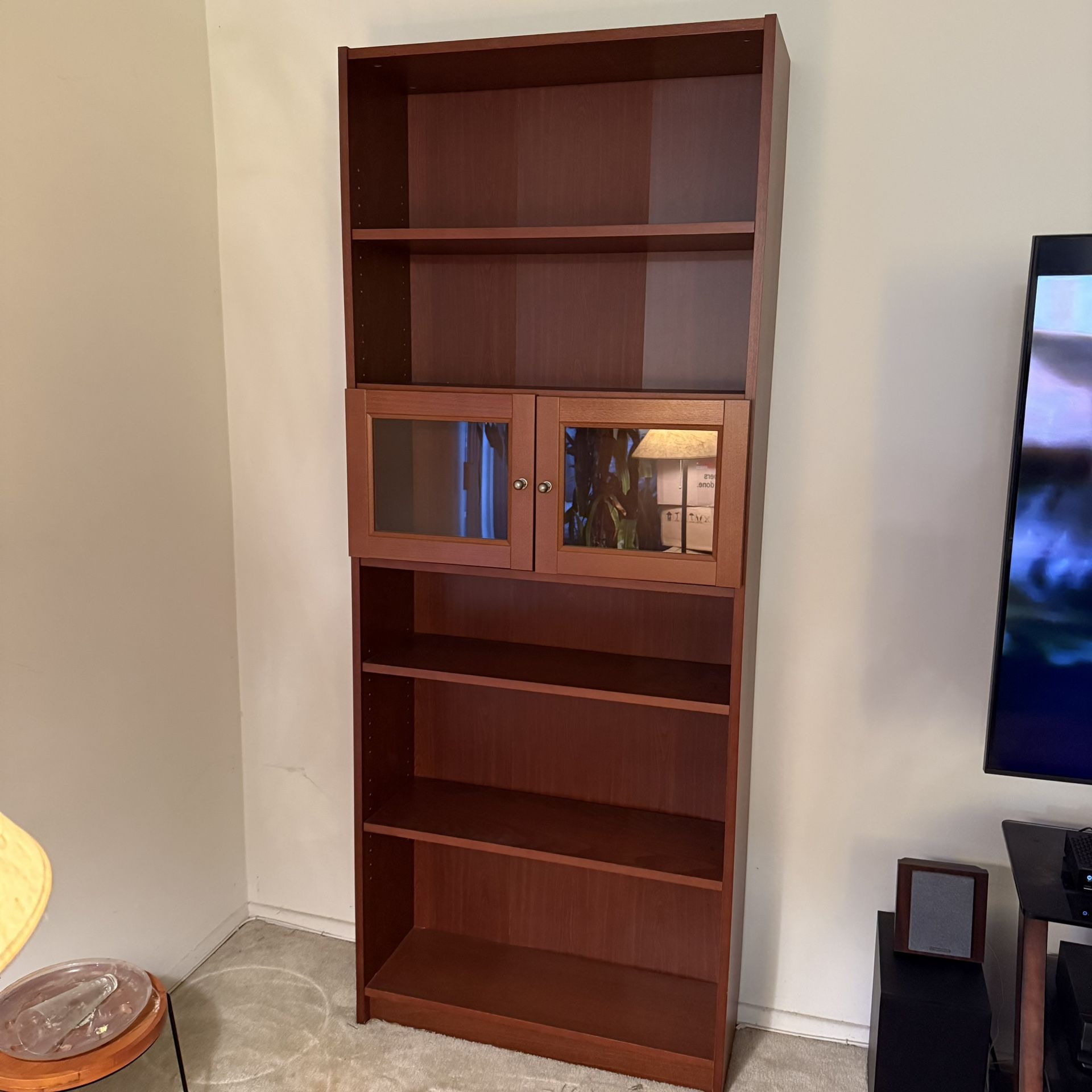 Brown Wood Bookshelf & DVD shelf