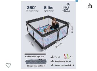 TODALE Baby playground, large playground for babies, safe playground without holes for babies, playground for baby door (black, 50 x 50 inches)h