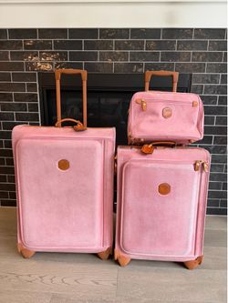 Vintage BRIC’S Life Collection 3-Piece Italian Luggage Set-Rare Pink-Leather Trim  -GREAT Condition