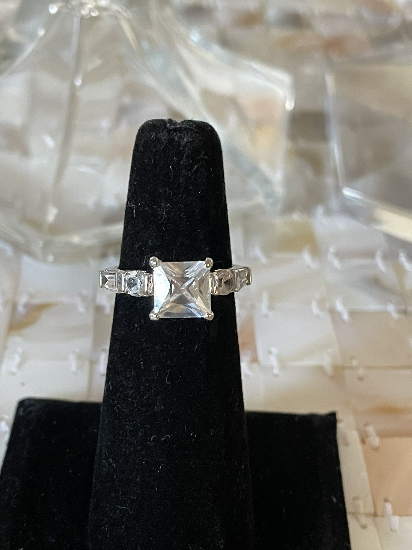 Silver  925 Stamped  Princess  Cut  Engagement  Ring  Size 6