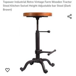 Industrial Retro Vintage Farm Wooden Tractor Stool Kitchen Swivel Height Adjustable bar Stool 

New in box