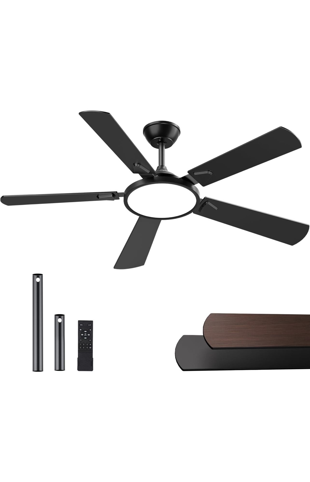 OJX Ventiladores de techo con luces, ventilador de techo de 52 pulgadas con luz y control remoto, 3CCT, silencioso CC reversible, regulable, moderno v