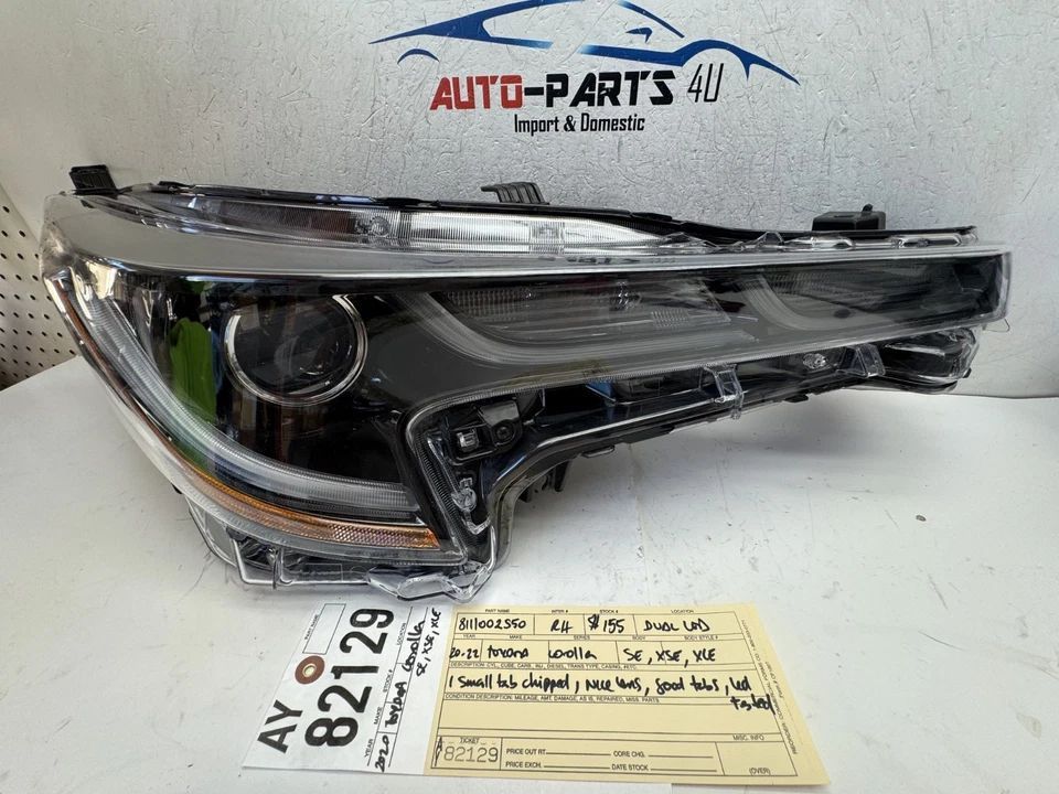 2020 - 2021 - 2022 TOYOTA COROLLA SE XSE XLE RIGHT DUAL LED HEADLIGHT OEM AY82129