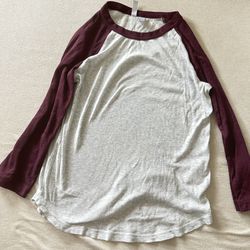 H&M burgundy and grey raglan baseball long sleeve top